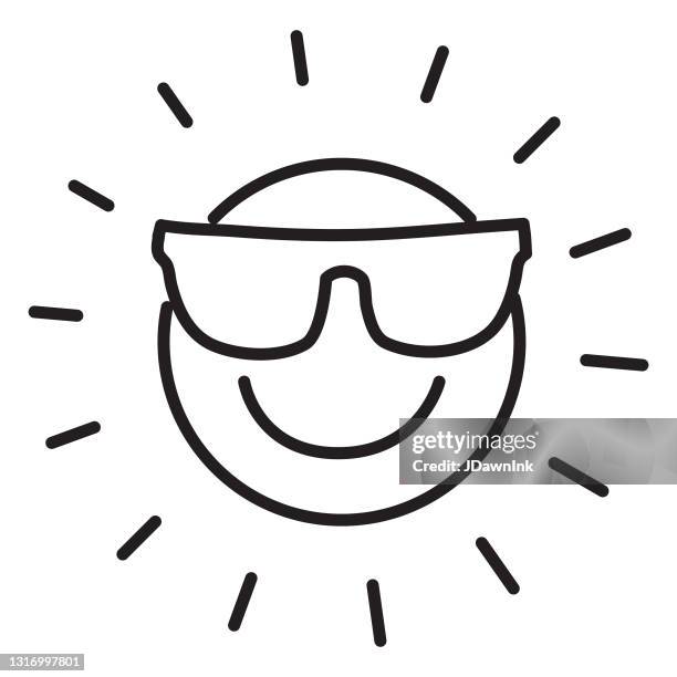 summer vacation and leisure smiling sun emoji with sunglasses thin line icon- editable stroke - sun sunglasses stock illustrations