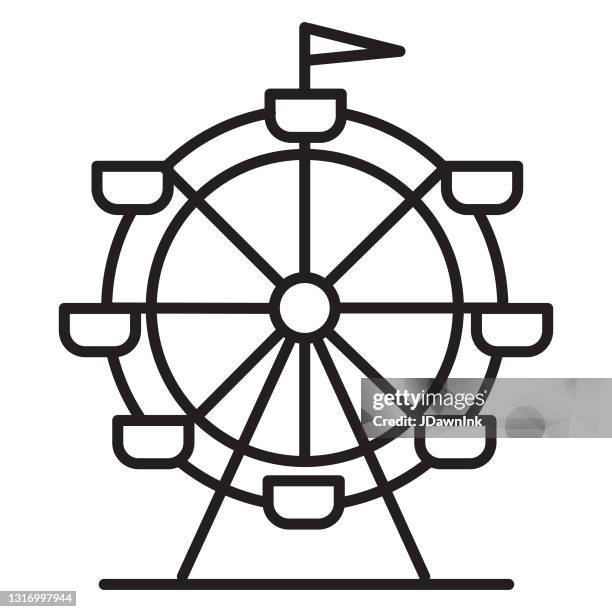 ilustraciones, imágenes clip art, dibujos animados e iconos de stock de vacaciones de verano y ocio noria delgada línea icono- ícono- carrera editable - ferris wheel