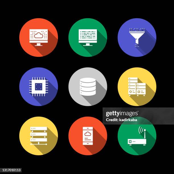 cloud technology modern flat icon set concept design - hardware store logo stock illustrations