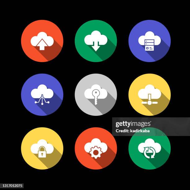 cloud technology modern flat icon set concept design - hardware store logo stock illustrations