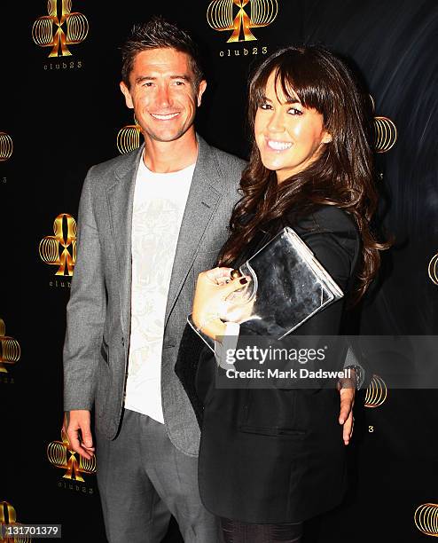 Harry Kewell and Sheree Murphy arrive at the official opening of 'Club 23' at the Crown Entertainment Complex on November 7, 2011 in Melbourne,...