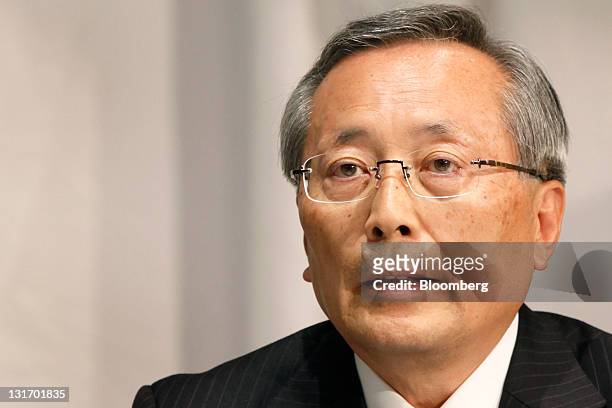 Takashi Yamanouchi, chief executive officer of Mazda Motor Corp., speaks during a news conference in Tokyo, Japan, on Monday, Nov. 7, 2011. Japan...