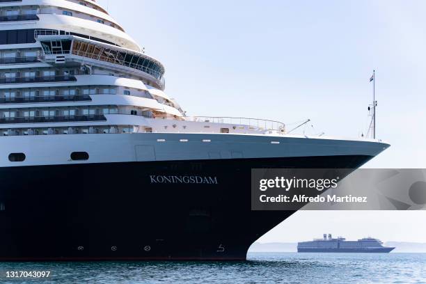 Two cruise ships of the Holland America Line company are anchored on the outskirts of Bahia de la Paz, during a protest against cruise ships industry...