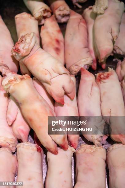 raw fresh pig feet trotters - achterpoot stockfoto's en -beelden