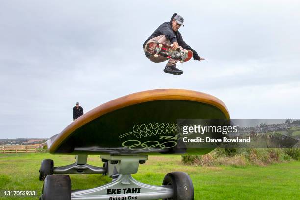 Skateboarder Matt Markland during the New Zealand Olympic Committee Great New Zealand Skate announcement at Whangaparoa on May 09, 2021 in Auckland,...