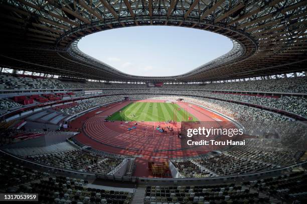 General view during the Ready Steady Tokyo - Athletics Olympic test event, part of the World Athletics Continental Tour, at the National Stadium on...