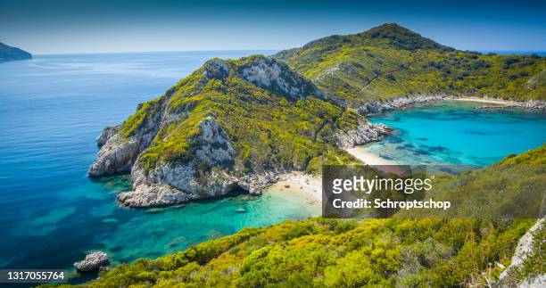porto timoni beach, corfu, ionian islands, greece - greece landscape stock pictures, royalty-free photos & images