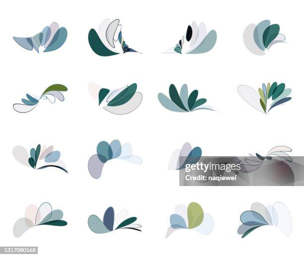 ilustrações de stock, clip art, desenhos animados e ícones de abstract minimalism colors leaf and floral pattern outline icon collection for design - inflorescência