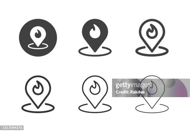 fire location icons - multi series - heat map stock illustrations