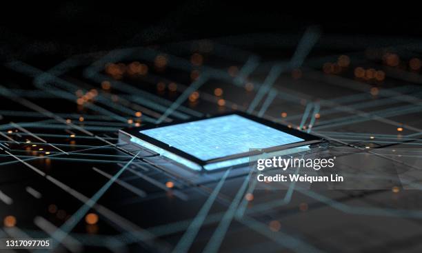 close-up 3d rendering of the central processing unit - unidade de processamento central imagens e fotografias de stock