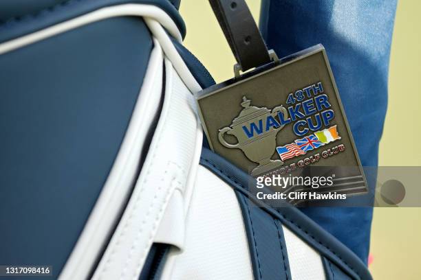 Detail view of a bag tag before Sunday foursomes matches on Day Two of The Walker Cup at Seminole Golf Club on May 09, 2021 in Juno Beach, Florida.
