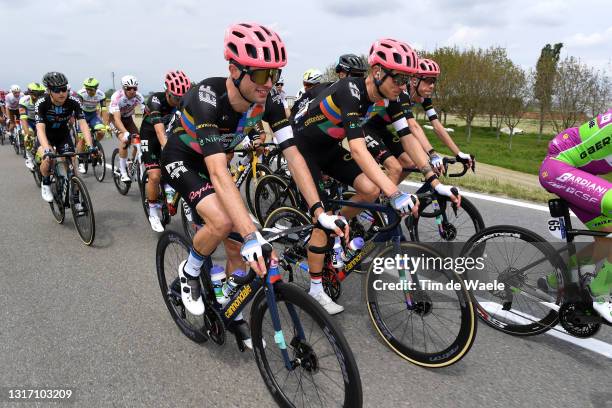 Simon Carr of United Kingdom, Tejay Van Garderen of United States & Hugh Carthy of United Kingdom and Team EF Education - Nippo during the 104th Giro...