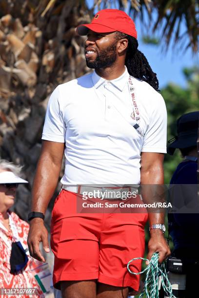 Larry Fitzgerald looks on during Sunday foursomes matches on Day Two of The Walker Cup at Seminole Golf Club on May 09, 2021 in Juno Beach, Florida.