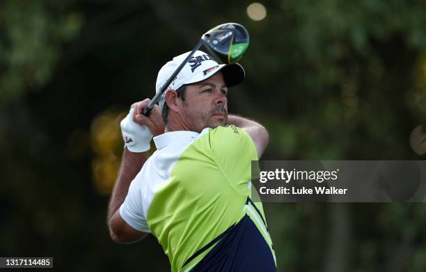 Jaco van Zyl of South Africa plays his tee shot on the 1st hole during Day Four of the Dimension Data Pro-Am at Fancourt Golf Estate on May 09, 2021...