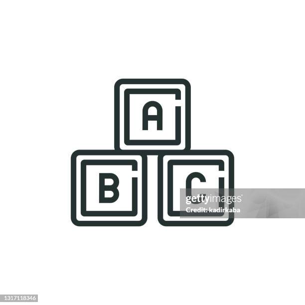 alphabet cubes toy line icon - toy block stock illustrations