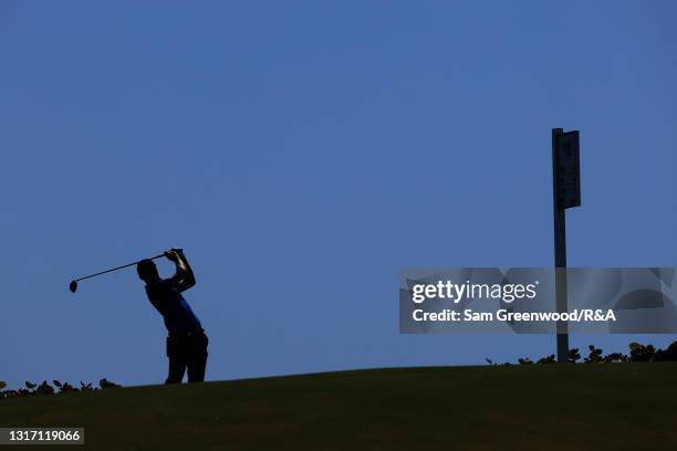 Mark Power of Team Great Britain and Ireland plays his shot from the 14th tee during Sunday foursomes matches on Day Two of The Walker Cup at...