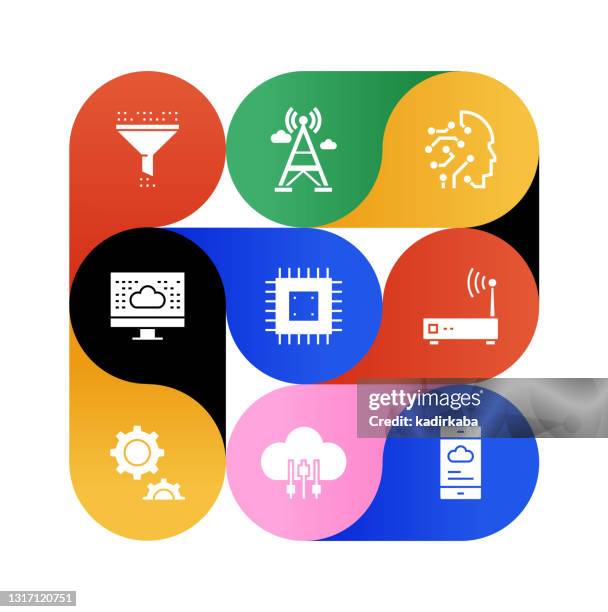 cloud technology modern flat icon set concept design - hardware store logo stock illustrations