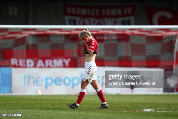 Dejected Gemma Evans of Bristol City reacts after the final whistle after Bristol City are relegated during the Barclays FA Women's Super League...