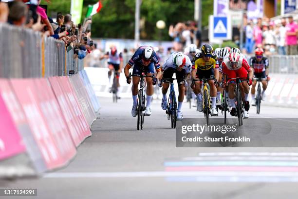 Tim Merlier of Belgium and Team Alpecin-Fenix, Dylan Groenewegen of Netherlands and Team Jumbo - Visma, Giacomo Nizzolo of Italy and Team Qhubeka...