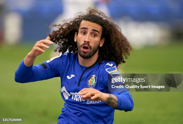 Marc Cucurella of Getafe reacts during the La Liga Santander match between Getafe CF and SD Eibar at Coliseum Alfonso Perez on May 09, 2021 in...