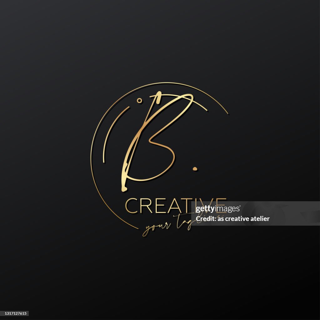 B-Buchstabe Kalligraphie minimal Monogramm Emblem Stil Vektor-Logo. Gold Farbe und schwarzer Hintergrund.