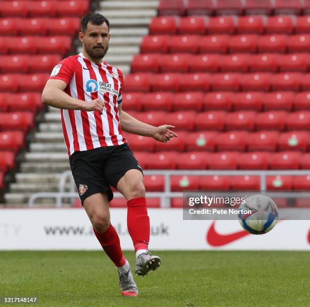 Bailey Wright of Sunderland in action during the Sky Bet League One match between Sunderland and Northampton Town at Stadium of Light on May 09, 2021...