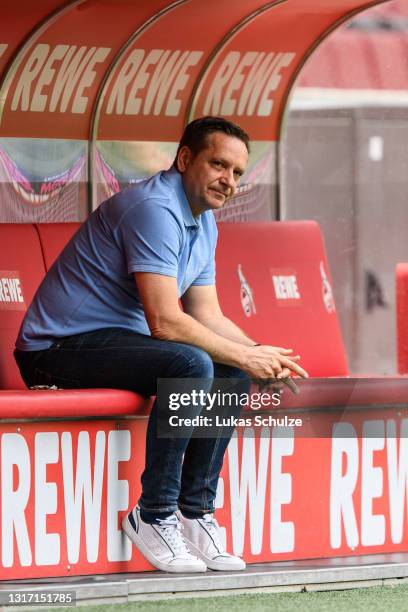 Horst Heldt, 1. FC Koeln General Manager of 1. FC Koeln, ahead of the Bundesliga match between 1. FC Koeln and Sport-Club Freiburg at...