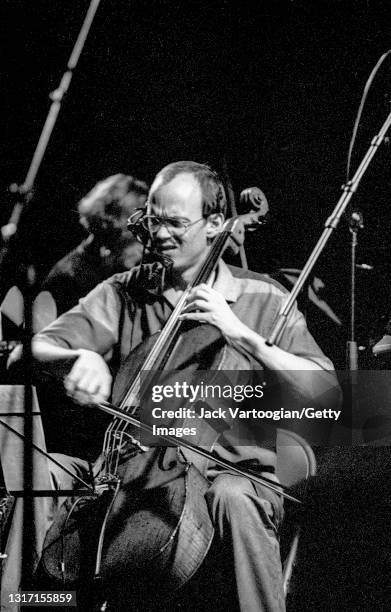 American musician Hank Roberts plays cello as he performs at the Arts at St Ann 'Greetings from Tim Buckley' tribute concert at Brooklyn's St Ann's...