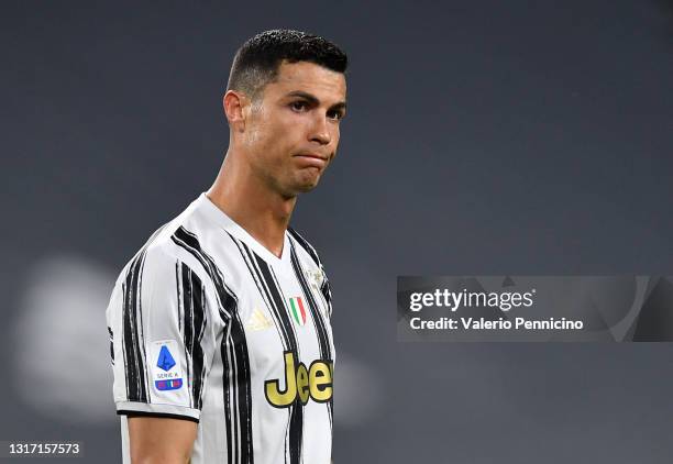 Cristiano Ronaldo of Juventus looks dejected during the Serie A match between Juventus and AC Milan at on May 09, 2021 in Turin, Italy. Sporting...