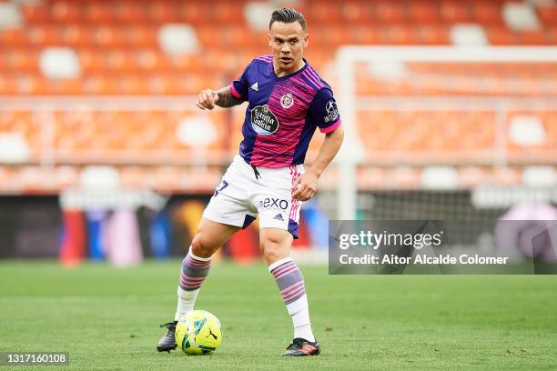 Roque Mesa of Real Valladolid CF in action during the La Liga Santander match between Valencia CF and Real Valladolid CF at Estadio Mestalla on May...