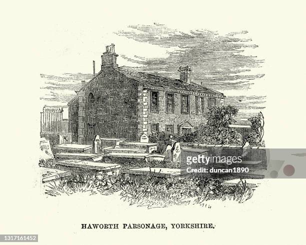 haworth parsonage, yorkshire, england, home of the bronte sisters - charlotte brontë stock illustrations