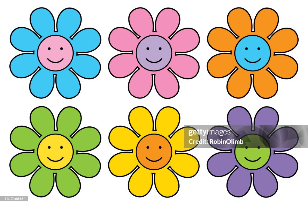 Six Cute Smiley Face Flowers High-Res Vector Graphic - Getty Images