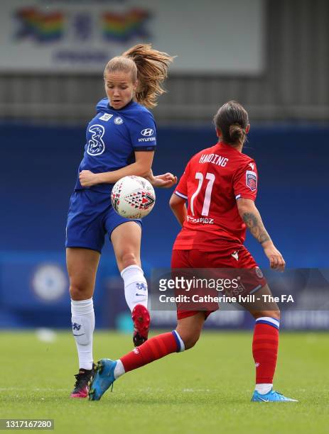 Guro Reiten of Chelsea and Natasha Harding of Reading during the Barclays FA Women's Super League match between Chelsea Women and Reading Women at...