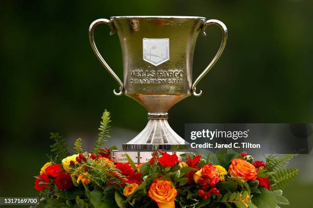 The trophy is seen after Rory McIlroy , of Northern Ireland won during the final round of the 2021 Wells Fargo Championship at Quail Hollow Club on...