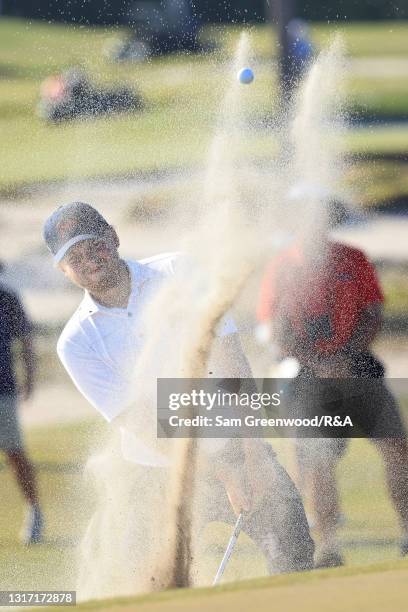 Joe Long of Team Great Britain and Ireland plays his shot from the bunker on the 17th hole during Sunday singles matches on Day Two of The Walker Cup...