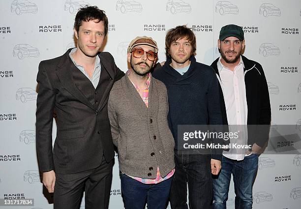 Musicians Damian Kulash, Tim Nordwind, Andy Ross, Dan Konopka of OK GO arrives at the Range Rover Evoque VIP launch party at Cecconi's Restaurant on...