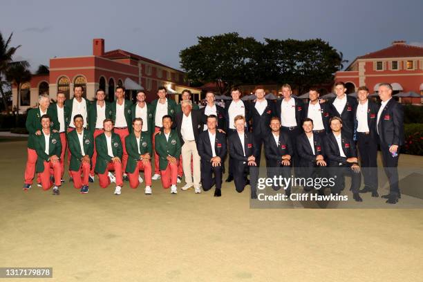 Members of Team USA and Team Great Britain and Ireland pose for photos during closing ceremonies on Day Two of The Walker Cup at Seminole Golf Club...