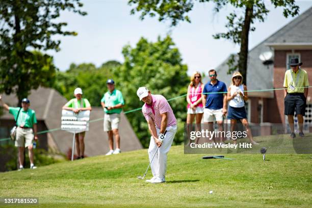 Alex Cejka from Germany chips onto the green on the 10th hole during the final round of the Regions Tradition at Greystone Country Club on May 09,...