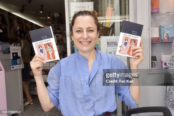 Writer/TV presenter Colombe Schneck attends “Deux Petites Bourgoises” Colombe Schneck's Book Signing At La Librairie Idéale on May 9, 2021 in Paris,...