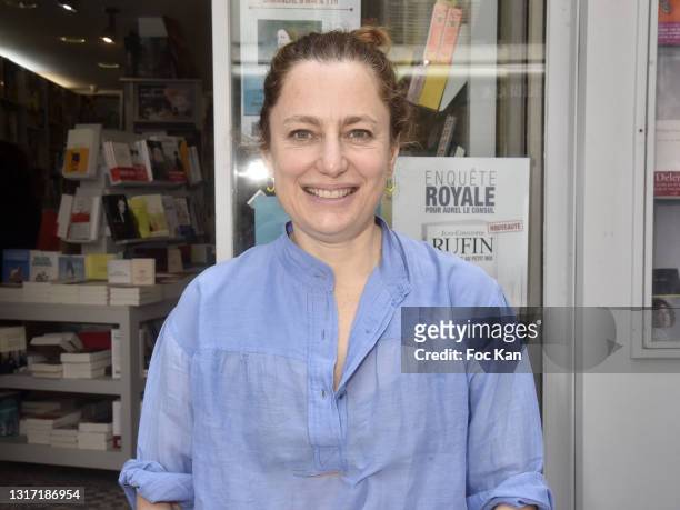 Writer/TV presenter Colombe Schneck attends “Deux Petites Bourgoises” Colombe Schneck's Book Signing At La Librairie Idéale on May 9, 2021 in Paris,...