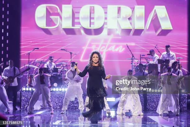 Gloria Estefan performs onstage during the Latin GRAMMY Celebra Ellas y Su Musica Show on May 09, 2021 in Hollywood, Florida.