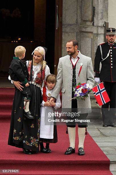 Prince Sverre Magnus of Norway, Princess Mette-Marit of Norway, Princess Ingrid Alexandra of Norway and Prince Haakon of Norway attend The Children's...