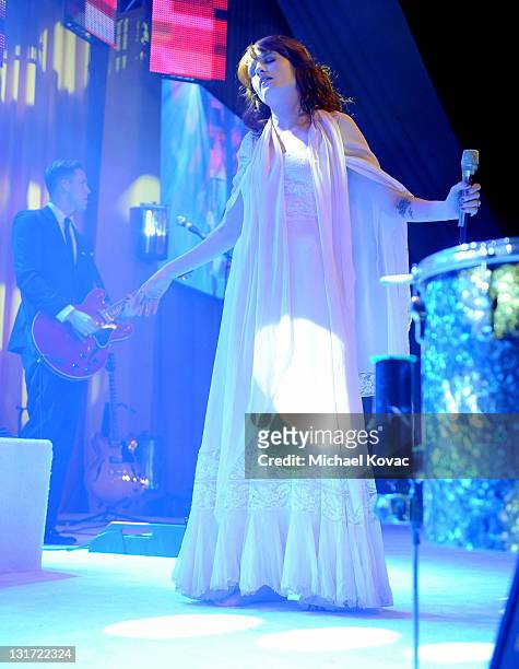 Singer Florence Welch of the musical group Florence and The Machine performs onstage at the 19th Annual Elton John AIDS Foundation Academy Awards...