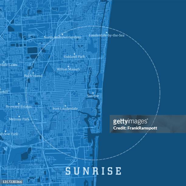 ilustraciones, imágenes clip art, dibujos animados e iconos de stock de sunrise fl city vector road map texto azul - fort lauderdale florida