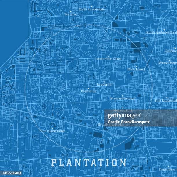 plantation fl city vector road map blue text - plantation florida stock illustrations