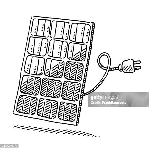 stockillustraties, clipart, cartoons en iconen met zonnepaneel power kabel symbool tekening - zonnepanelen