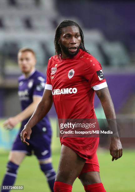 Dieumerci Mbokani of Antwerp during the Jupiler Pro League Champions' play-offs match day 2 between RSC Anderlecht and Royal Antwerp FC at Lotto Park...