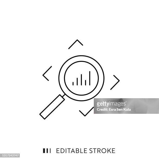 data analysis icon with editable stroke - magnifying glass stock illustrations