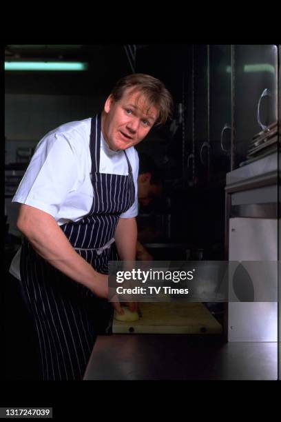 Chef and television personality Gordon Ramsay photographed in his kitchen, circa 1999.