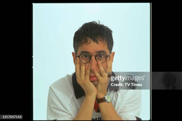 Comedian David Baddiel wearing an England football shirt, circa 1998.